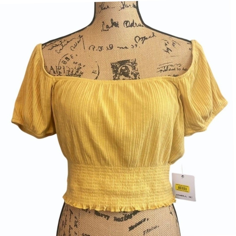 NWT O'Neill Womens Casual Chic Trendy Summer‎ Smocked Crop Top Yellow Size XL
